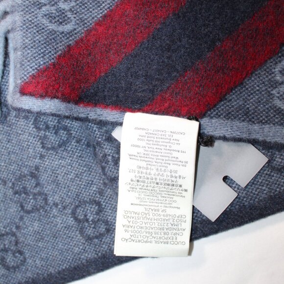 NWT GUCCI New Nikky Wool GG Monogram Web Stripe Scarf Tassel Gray Unisex - Picture 6 of 6
